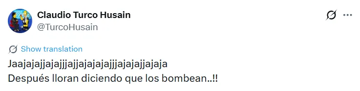 La publicación del Turco Husaín a raíz del polémico penal a favor de Boca contra Independiente. (Captura de pantalla)
