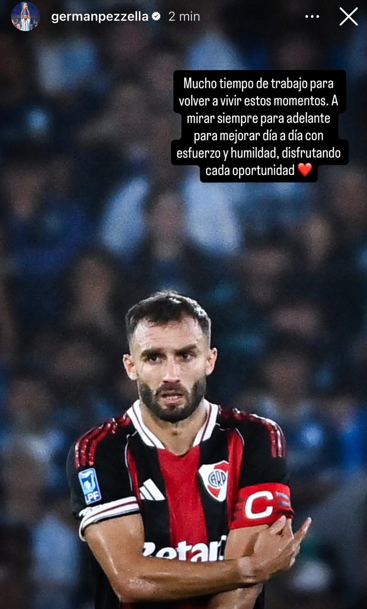 La historia que subió Pezzella en las redes sociales.