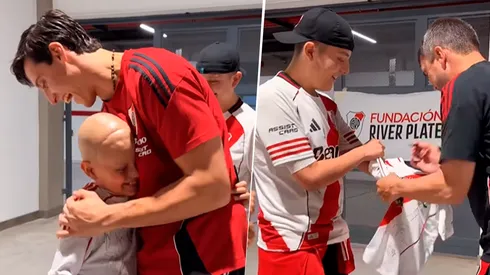 El plantel de River conoció a Bauti y Tomi, con quienes compartió un emotivo momento.