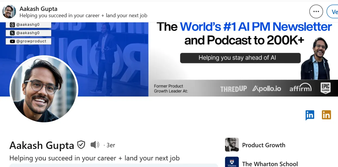 El perfil de Aakash Gupta en Linkedin.