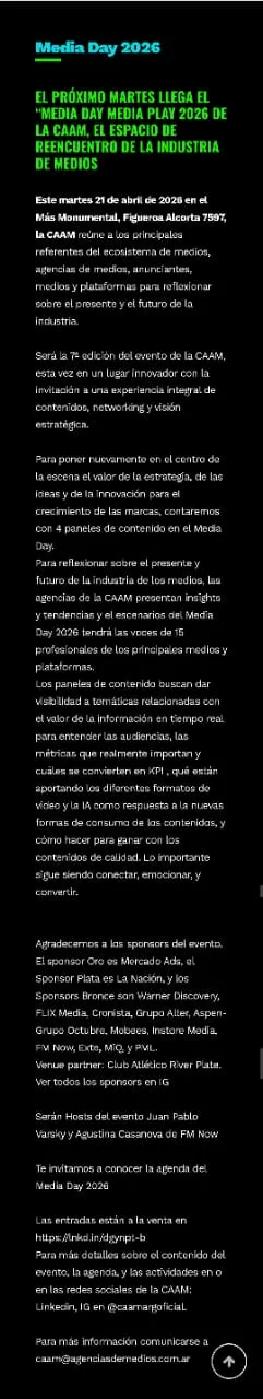 El comunicado de la CAAM en el que se anunciaba a Juan Pablo Varsky como host de un evento en River.