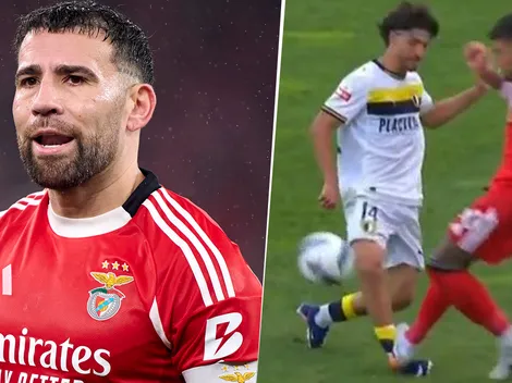 Mientras suena en River, Otamendi fue expulsado en Benfica por un planchazo espantoso