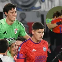 Grandeza: Beltrán fue a consolar a Orlando Gill, arquero de San Lorenzo, antes de festejar el triunfo de River en los penales