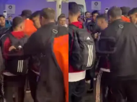 Tenso: Juanfer discutió con un hincha en la llegada de River a Buenos Aires y Coudet lo tuvo que separar