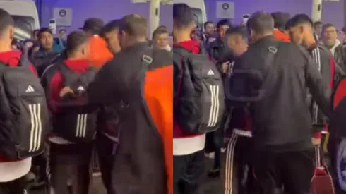 El cruce de un hincha con Juanfer en Ezeiza.