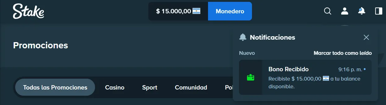 Promociones y bono Stake en Argentina 