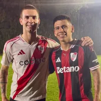 El detrás de escena de la foto de Mastantuono y el Diablito Echeverri jugando con la camiseta de River