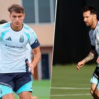 Para el recuerdo: la foto de Freitas, convocado desde River, entrenándose junto a Messi en la Selección Argentina