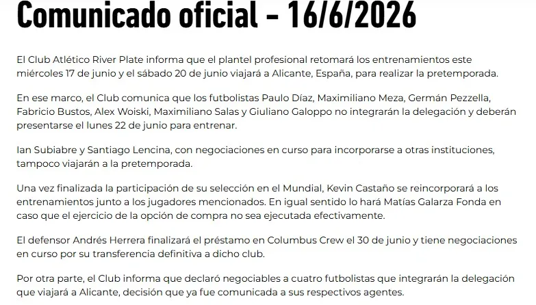 El comunicado que sacó River en sus redes sociales