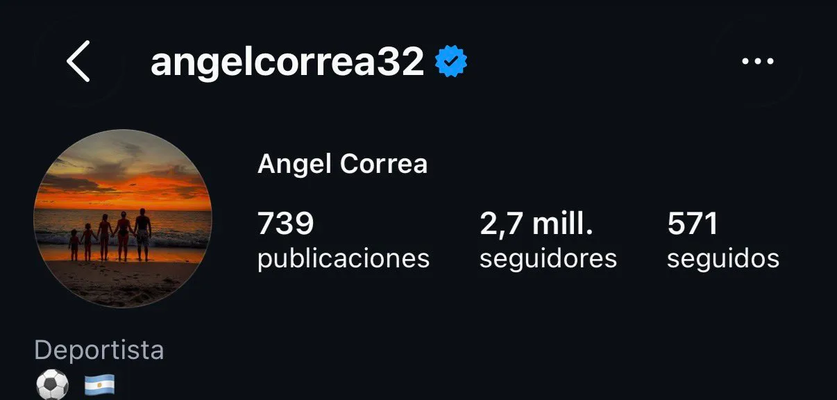 Correa sacó de su perfil de Instagram la descripción de que era jugador de Tigres.