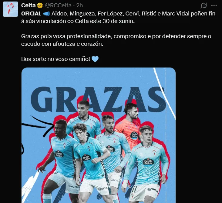El comunicado del Celta anunciando la salida de Cervi.