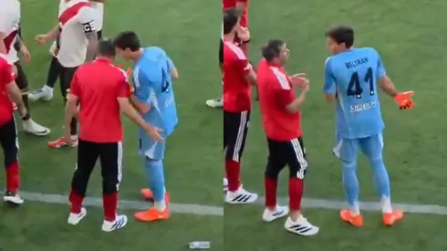 El arquero se acercó a Coudet para sugerirle ajustes.