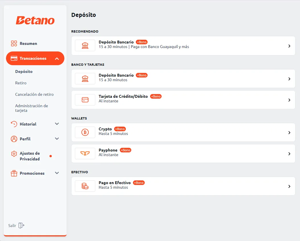 Betano Métodos de pago disponibles en la casa de apuestas