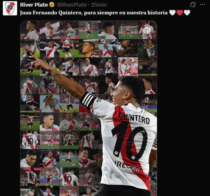 El posteo de River que se sumó al comunicado sobre la salida de Juanfer.