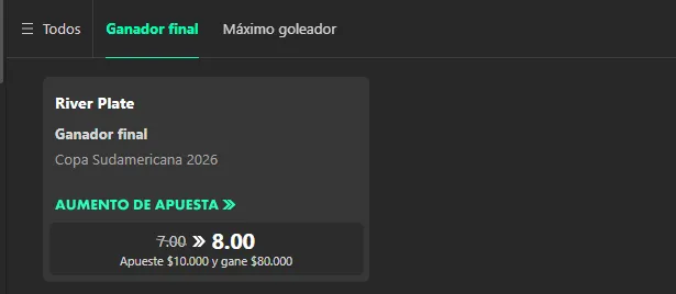 Tomada desde bet365. Cuota sujeta a cambios