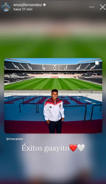La historia que Enzo Fernández publicó por la llegada de Almada a River. (Instagram)