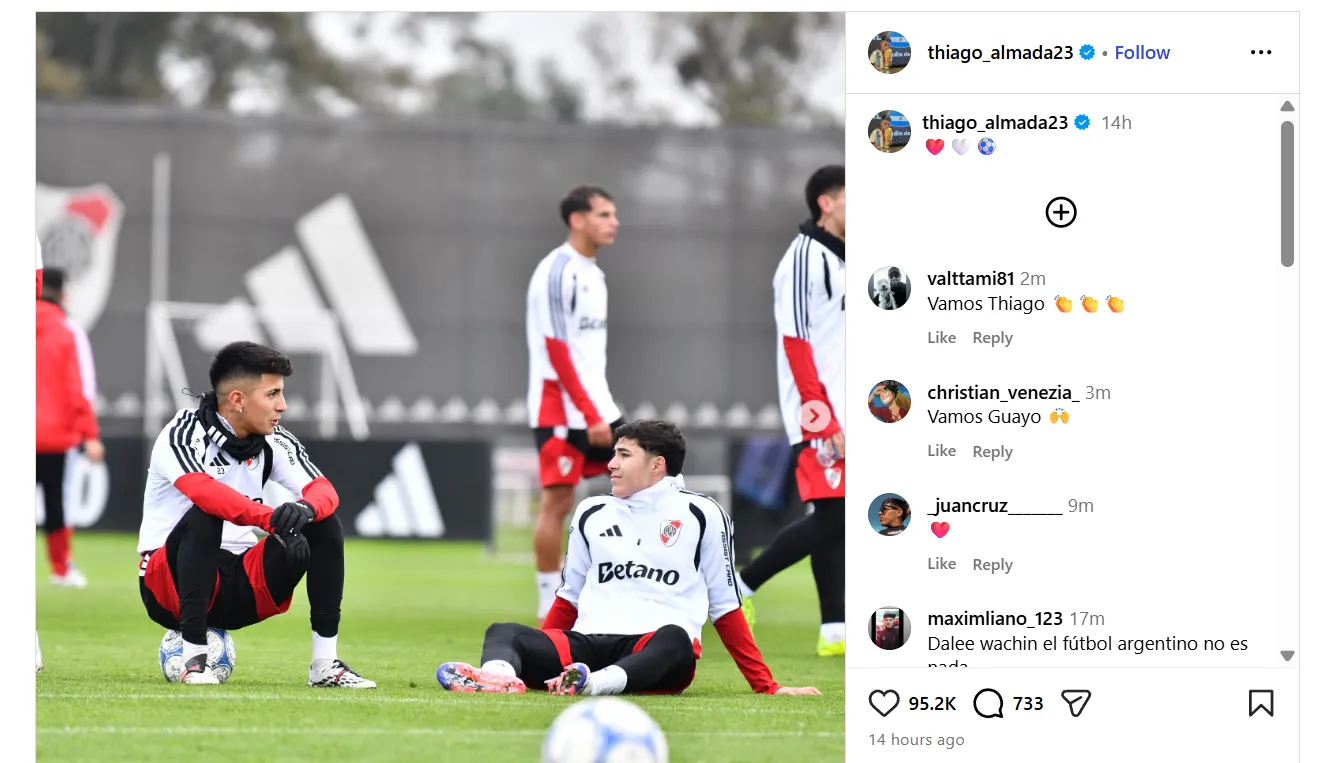 El posteo de Thaigo Almada junto a Tobías Andrada.