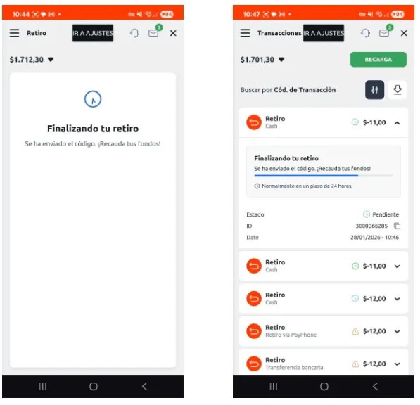 Betano retiros en la app