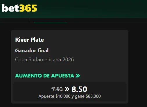 Tomada desde bet365. Cuota sujeta a cambios