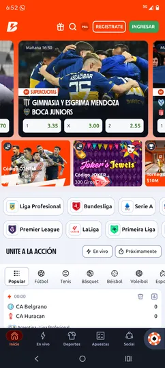 Betano app menú