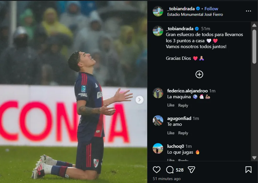 Tobías Andrada, en Instagram.