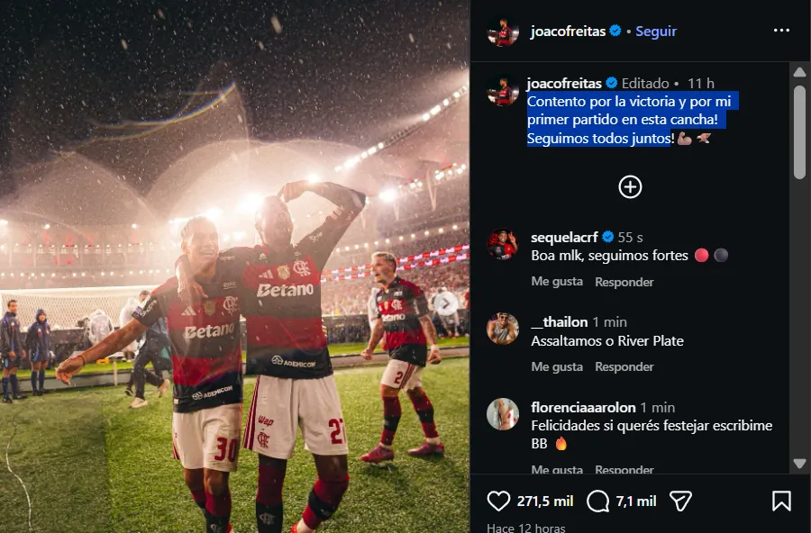El posteo de Freitas en Instagram.