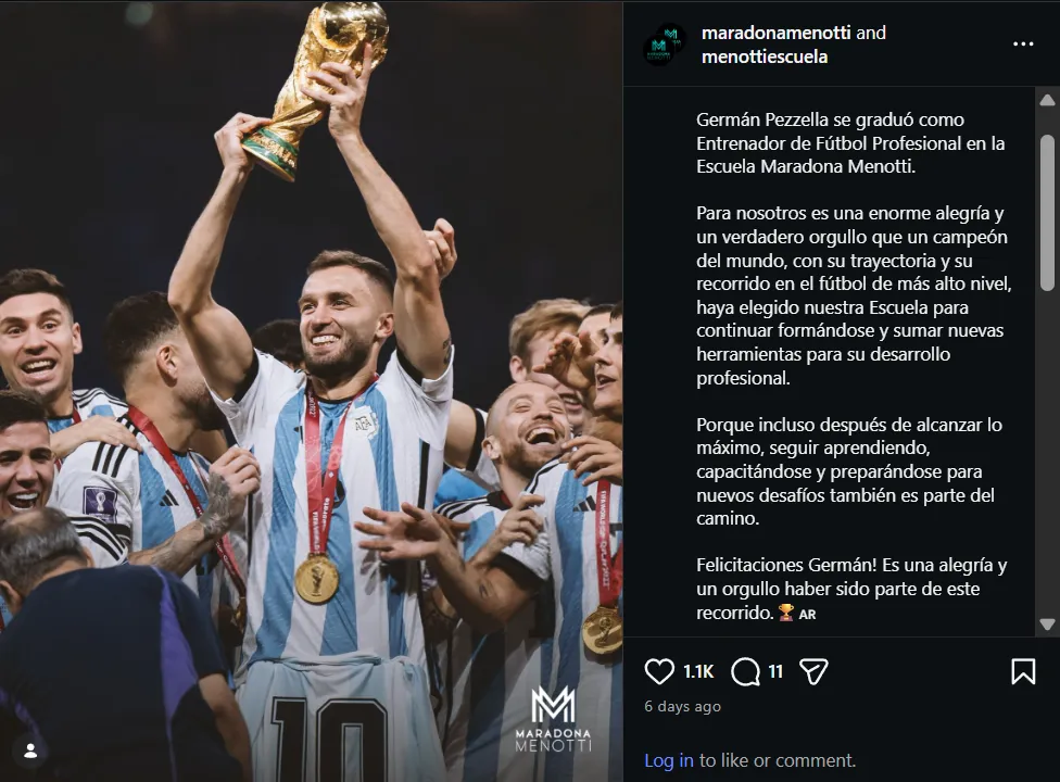 Pezzella se recibió de DT (Instagram).