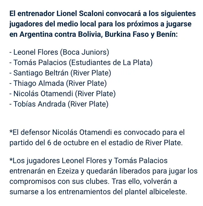 Los convocados del fútbol local.