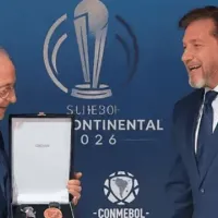 Alejandro Domínguez, presidente de Conmebol, le regaló a Florentino Pérez, del Real Madrid, la medalla de River de la Copa Libertadores 2018