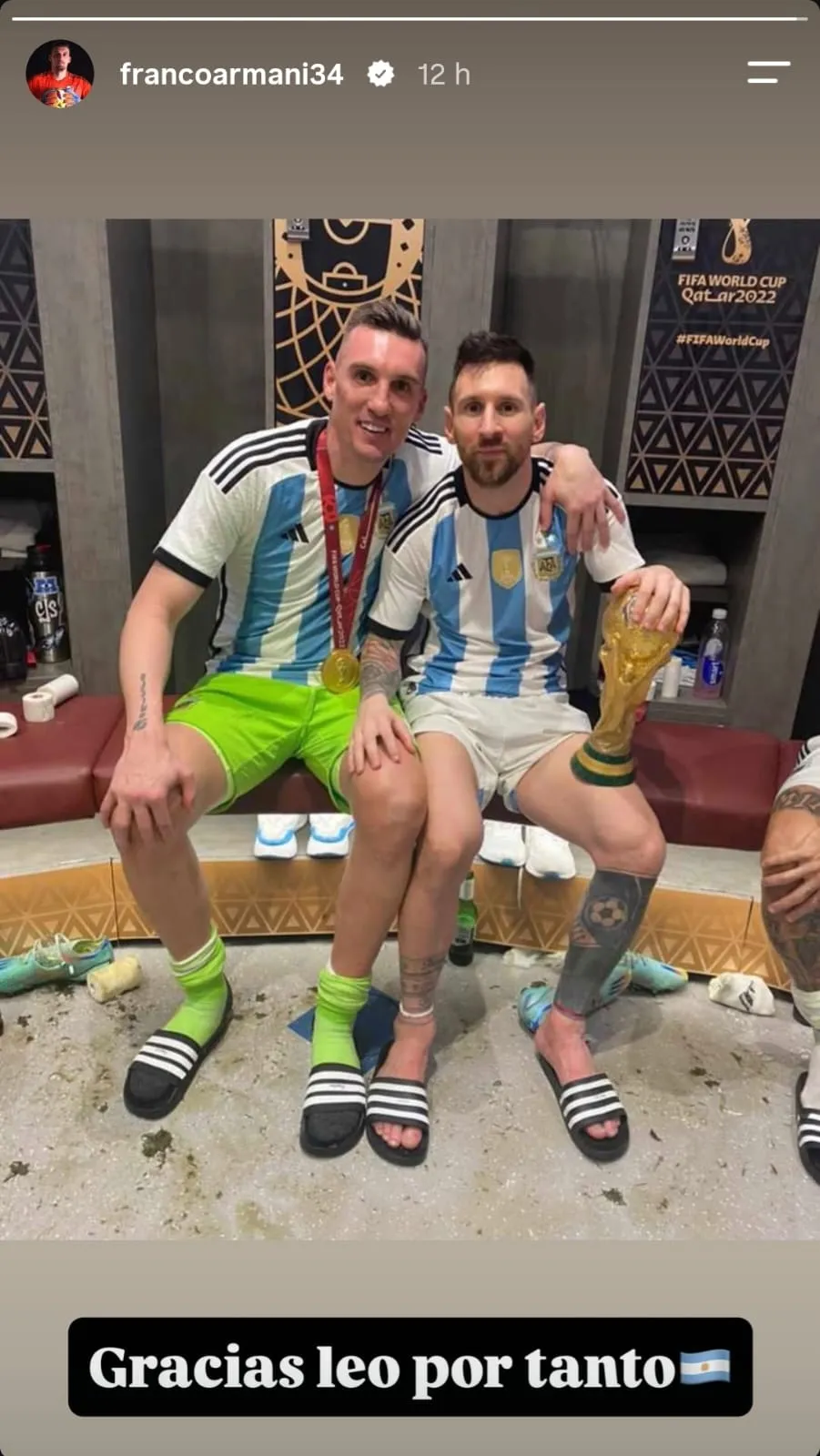 La historia que subió Armani en Instagram por la despedida de Messi.