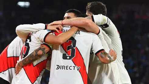 CÓRDOBA, ARGENTINA – OCTOBER 18: Players of River Plate celebrate after the team's first goal by Tomás Galván during the 2026 Torneo Clausura match between Belgrano and River Plate at the Mario Alberto Kempes Stadium on October 18, 2026, in Córdoba, Argentina. (Photo by Hernán Cortez/Getty Images)